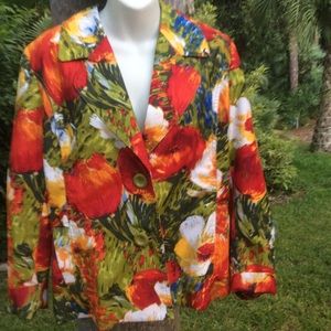 Chico’s red floral jacket sz 1
